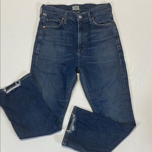 Citizens Of Humanity Demy Cropped Flare Jeans Size 26 Medium Wash Raw Hem